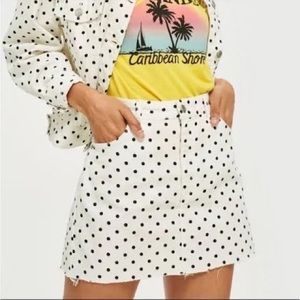 Topshop MOTO High Waisted Denim Polka Dot Mini Skirt
